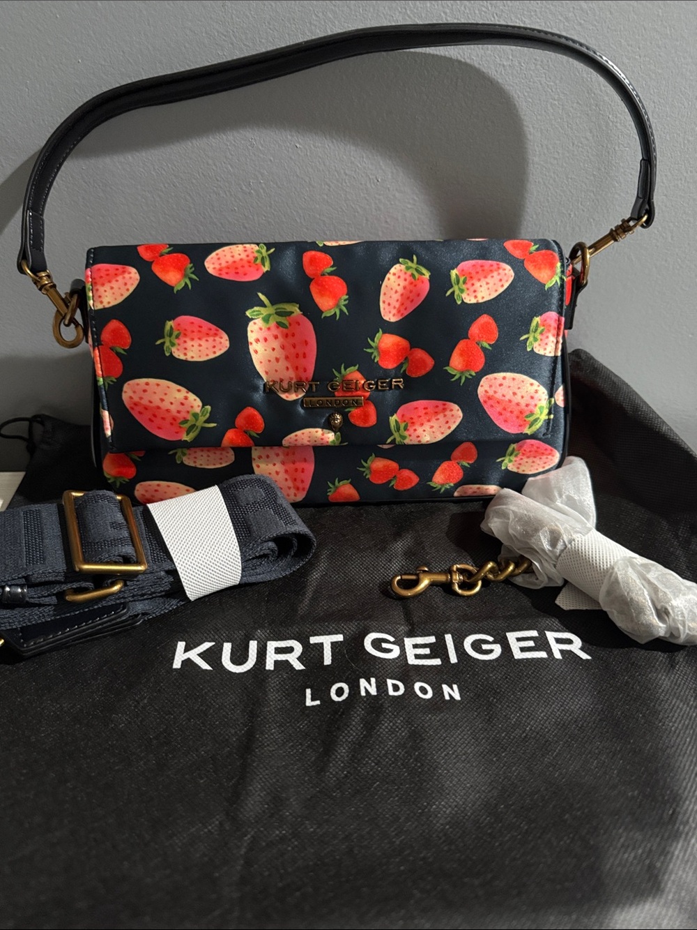 Kurt Geiger London strawberry-print shoulder bag $278 NWOT